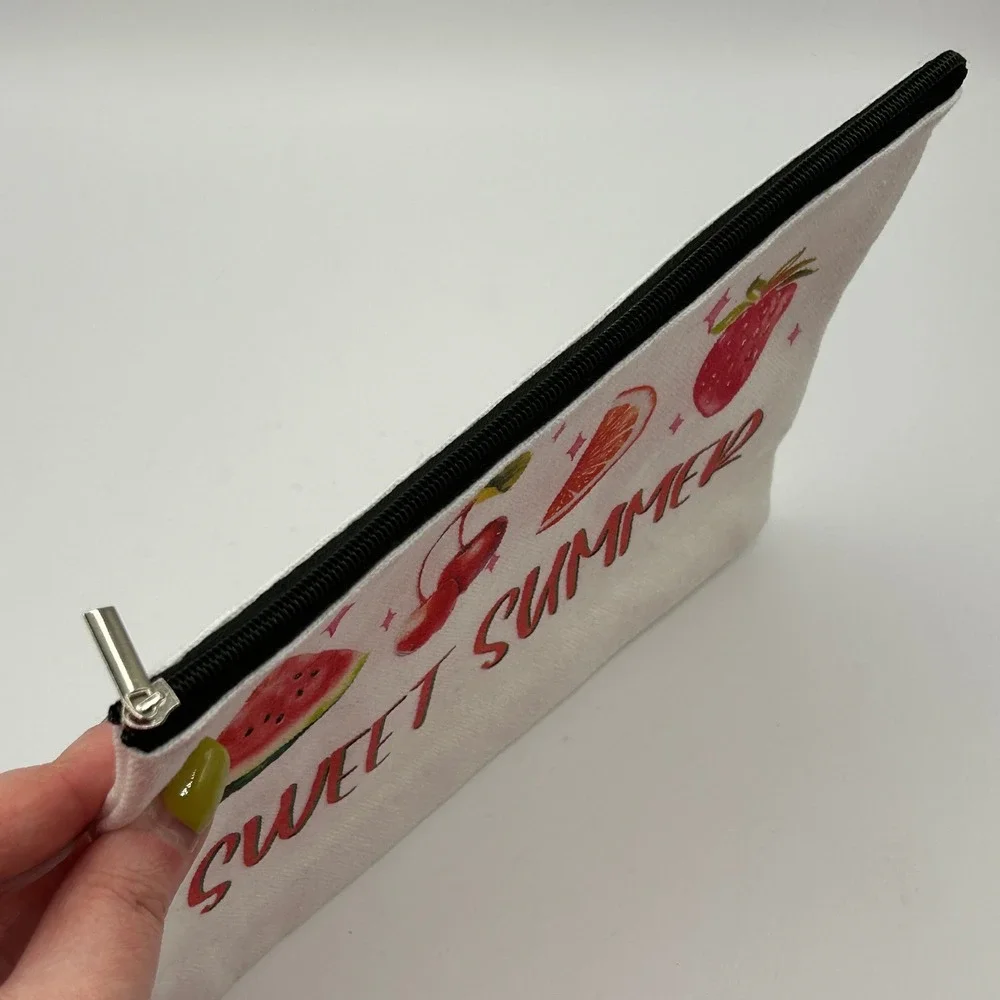 Sweet Summer Fruit Canvas Cosmetic Pouch Makeup‎ Bag with Cherry Bell Charm NWOT